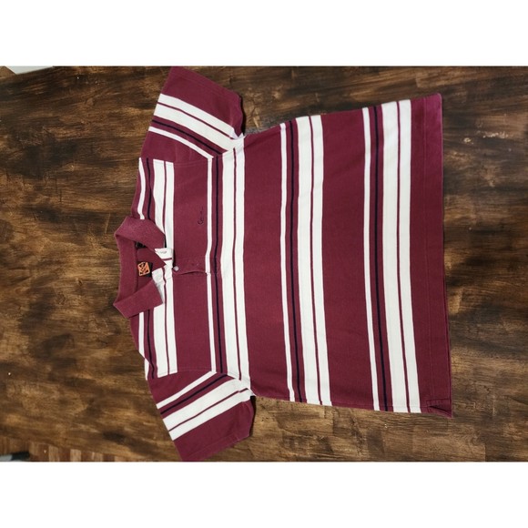 Kani Men's size 2XL Red & White Striped Polo button up Short Sleeve shirt - Picture 2 of 8